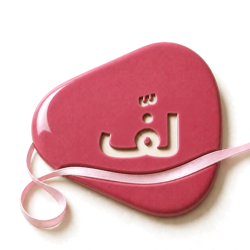 The rose Laff pick with the Arabic wordmark